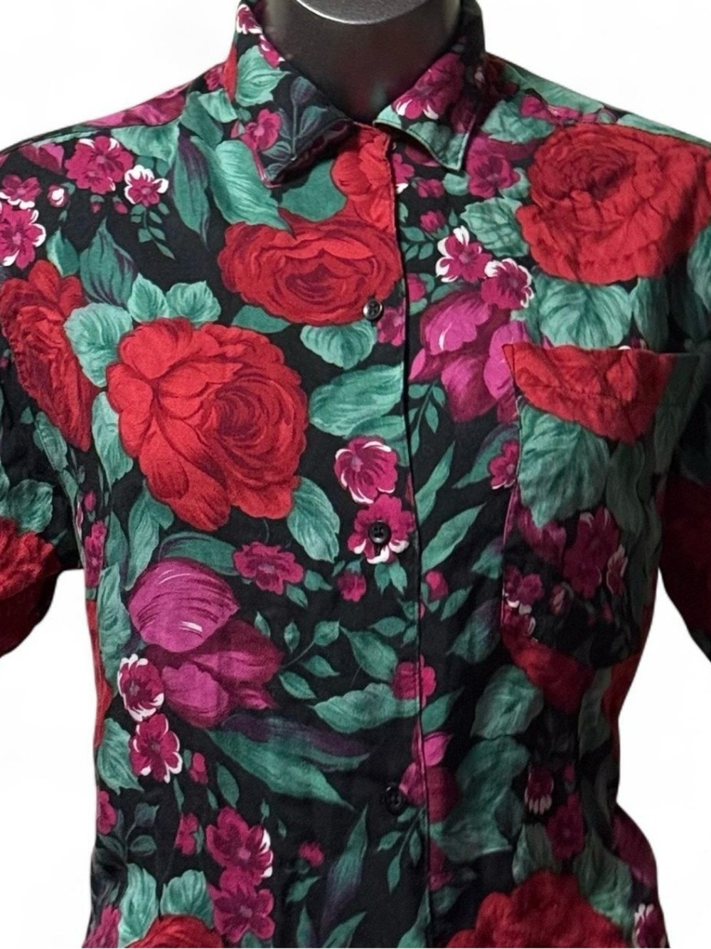 Vintage~ 1980s~Alicia~Women’s ~ Top ~ Medium~Blouse ~Floral ~ Short Sleeve